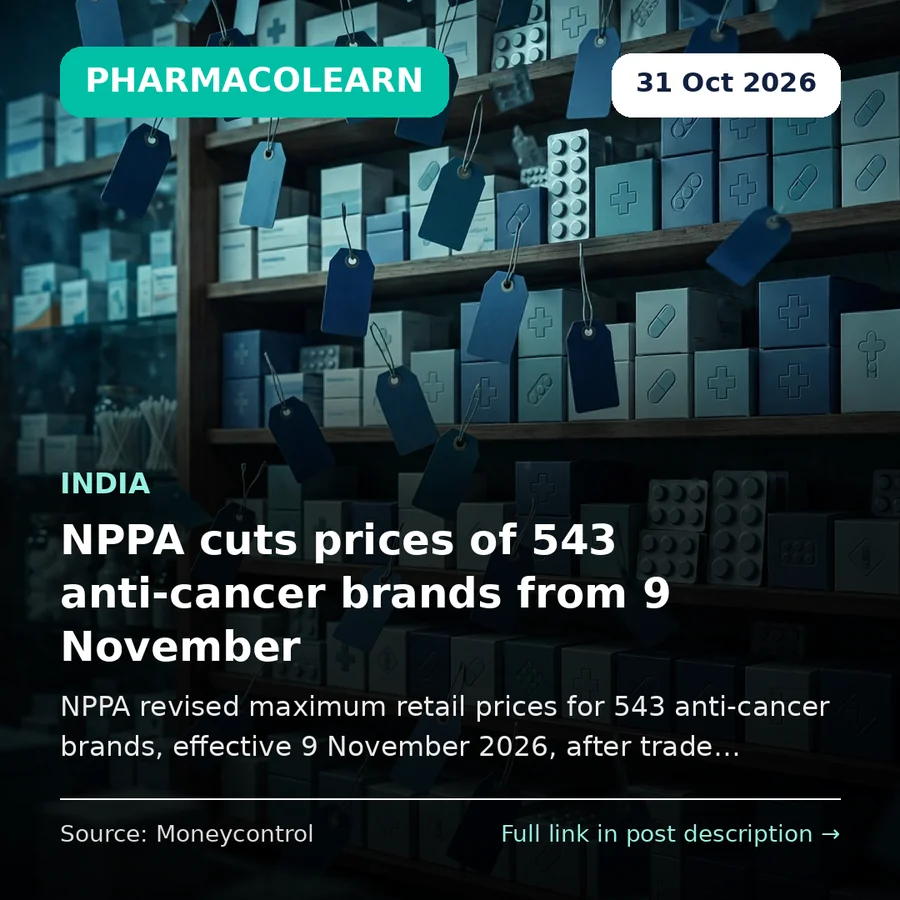 NPPA cuts prices of 543 anti-cancer brands from 9 November 2026 — anti-cancer drug price control in India