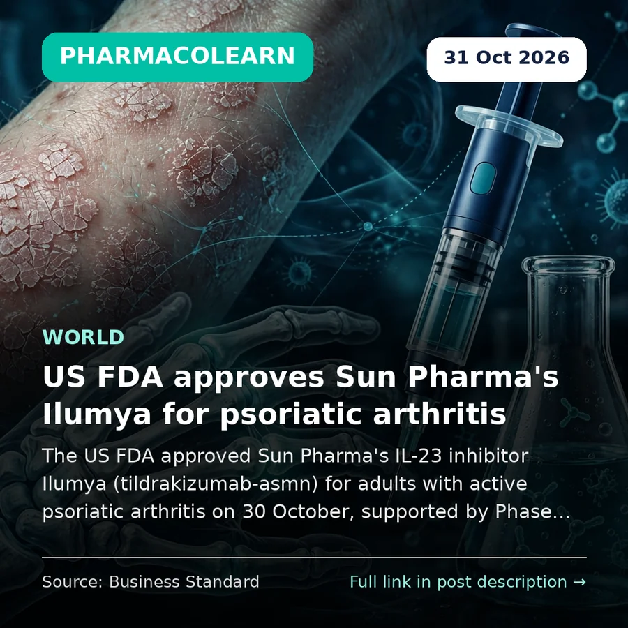US FDA approves Sun Pharma's Ilumya for psoriatic arthritis — tildrakizumab IL-23 inhibitor approval
